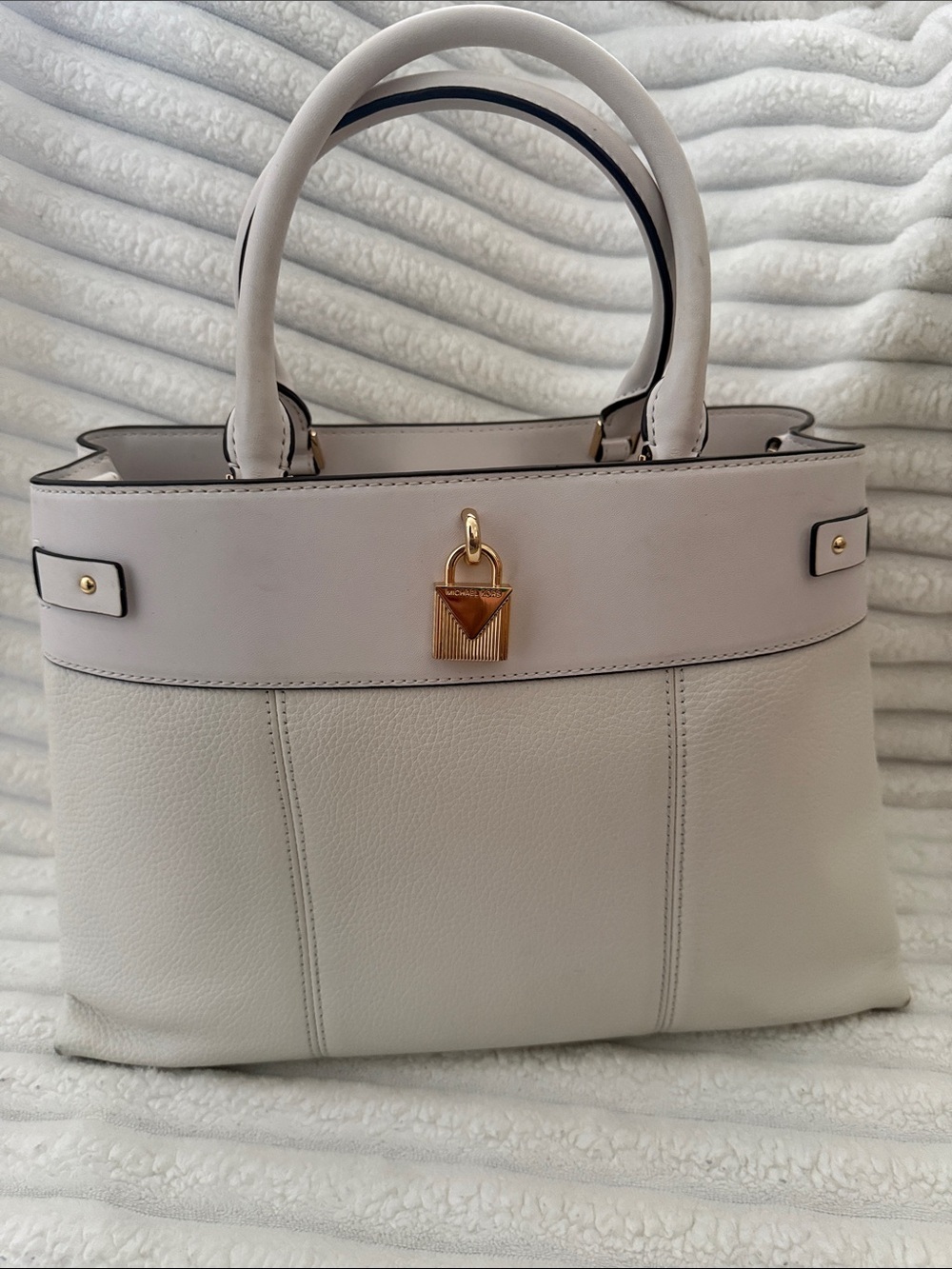 Michael Kors Gramercy Large Satchel Leather Purse Optic White